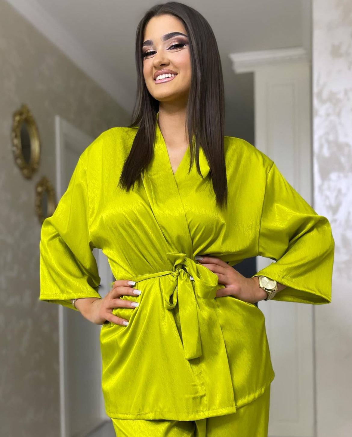 Σετ σατέν κιμονό σατέν σετ για καλεσμένη σετ με κιμονό σατέν μεταξωτό κιμονό καλοκαιρινό σετ