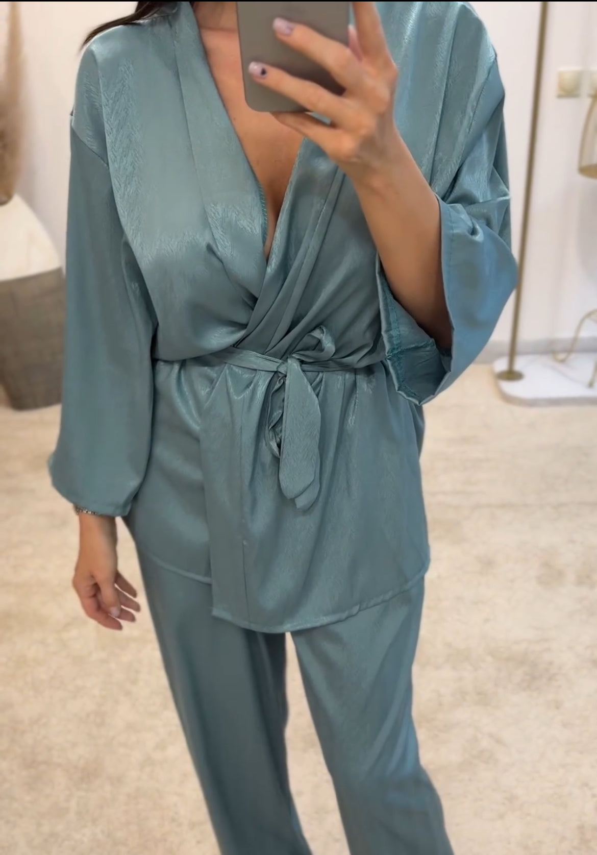 Σετ σατέν κιμονό σατέν σετ για καλεσμένη σετ με κιμονό σατέν μεταξωτό κιμονό καλοκαιρινό σετ