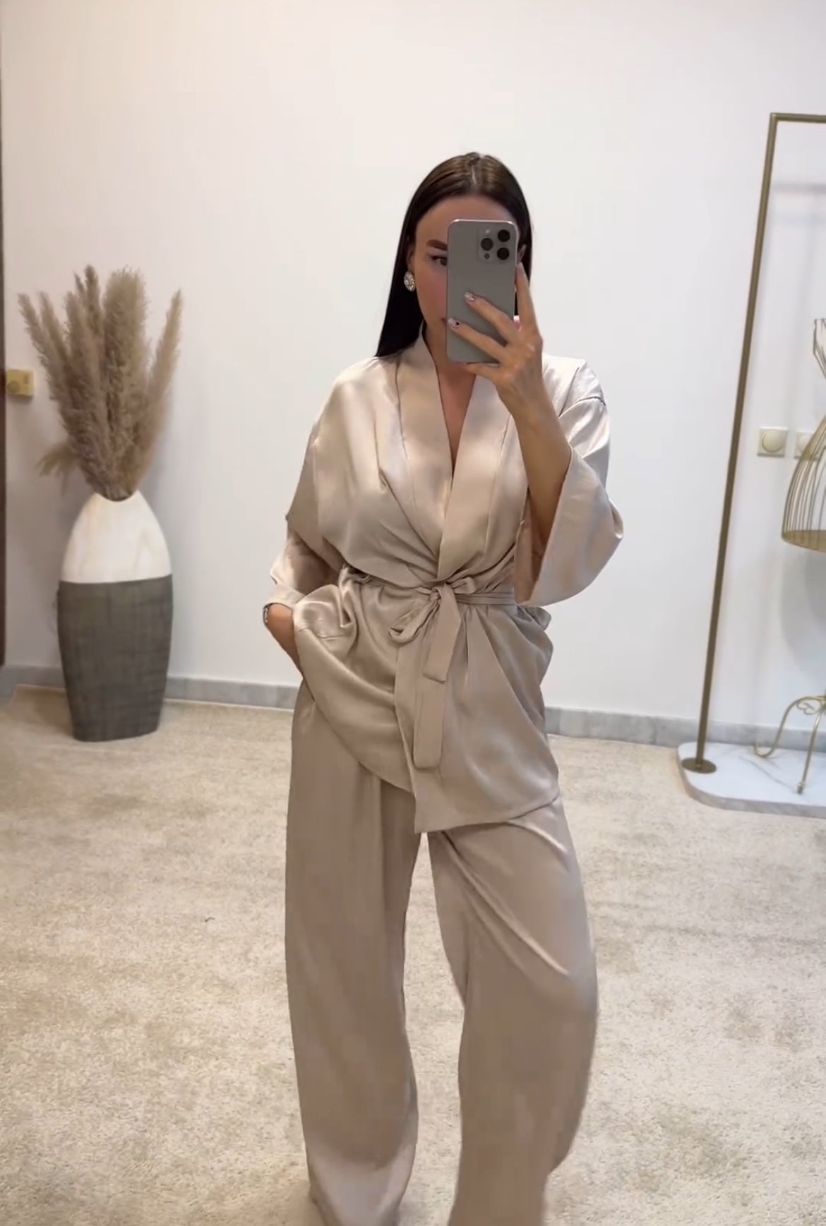 Σετ σατέν κιμονό σατέν σετ για καλεσμένη σετ με κιμονό σατέν μεταξωτό κιμονό καλοκαιρινό σετ