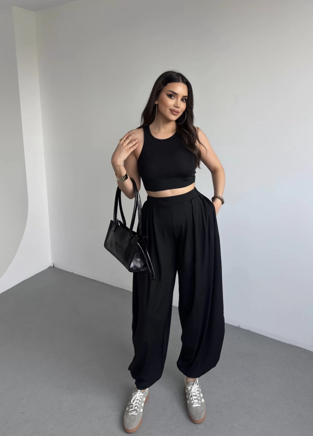 Σετ crop top με παντελόνα barrel