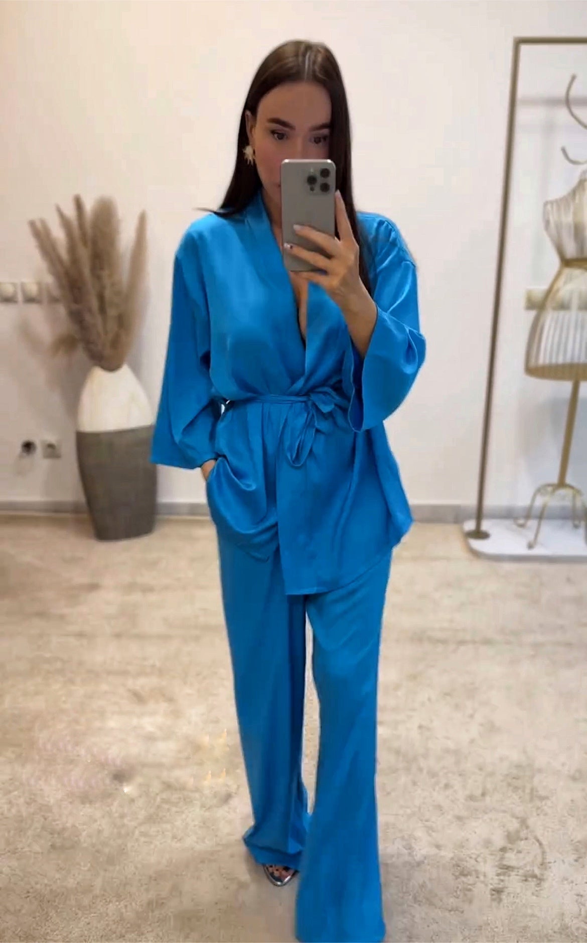 Σετ σατέν κιμονό σατέν σετ για καλεσμένη σετ με κιμονό σατέν μεταξωτό κιμονό καλοκαιρινό σετ