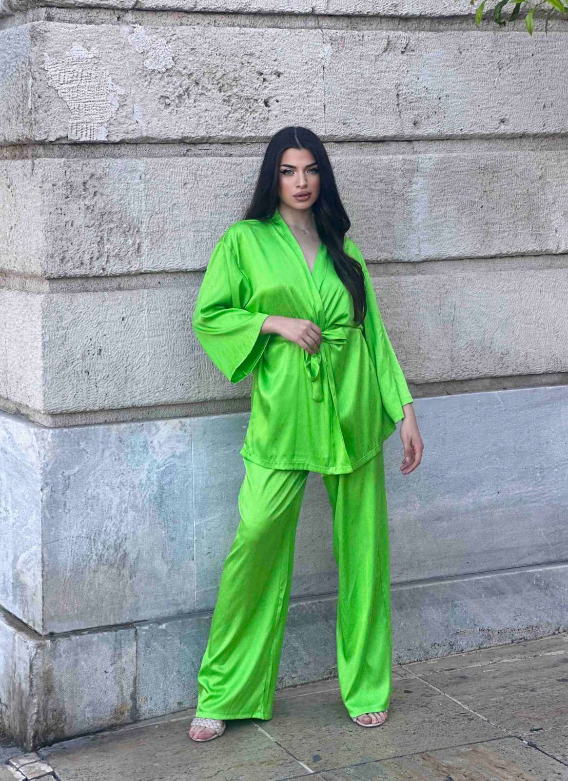 Σετ σατέν κιμονό σατέν σετ για καλεσμένη σετ με κιμονό σατέν μεταξωτό κιμονό καλοκαιρινό σετ