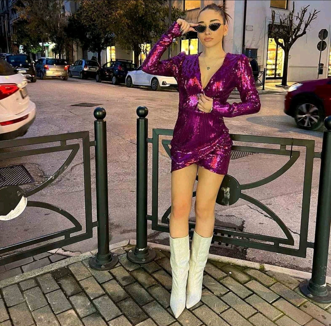 Μίνι φόρεμα μαύρο με παγίετα μακρυμάνικο