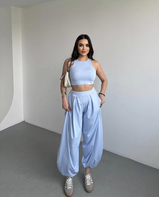 Σετ crop top με παντελόνα barrel