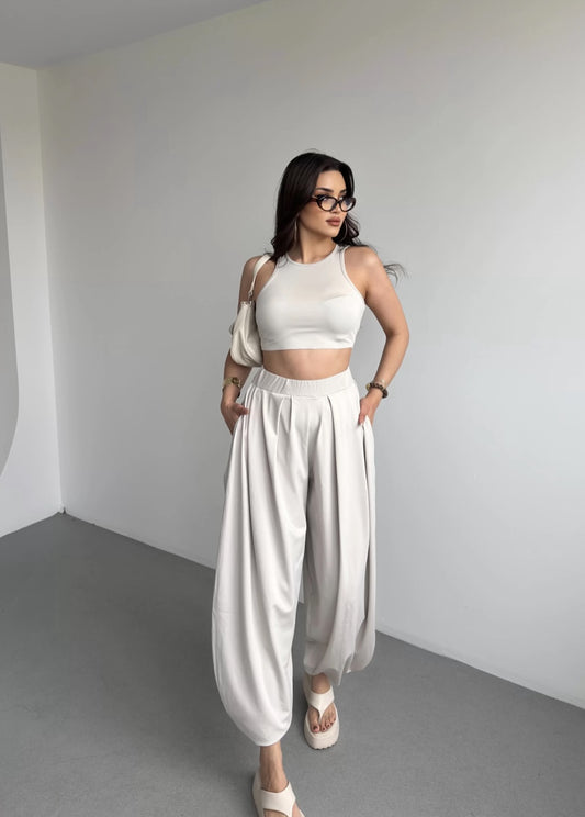 Σετ crop top με παντελόνα barrel