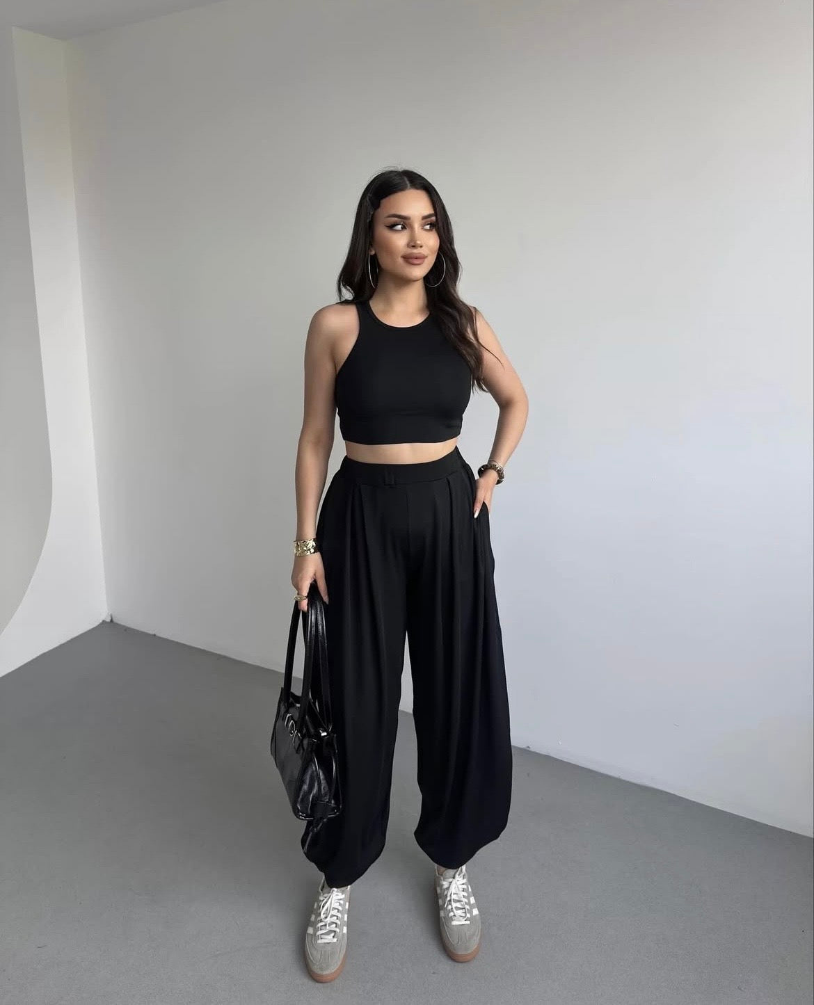 Σετ crop top με παντελόνα barrel