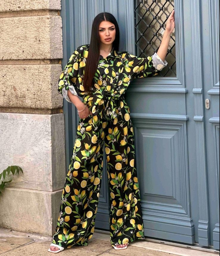 Σατέν oversized σετ με κεράσια
