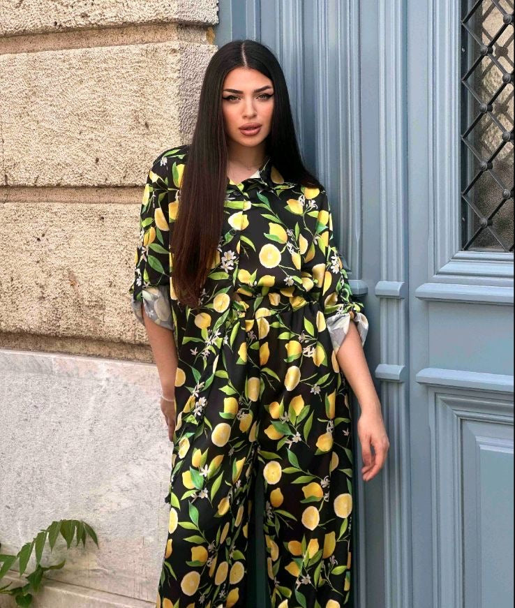 Σατέν oversized σετ με κεράσια