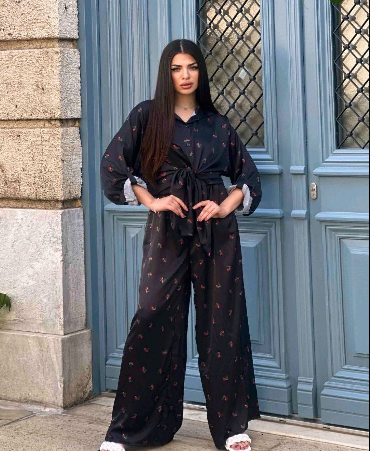 Σατέν oversized σετ με κεράσια