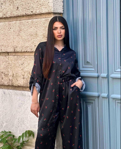 Σατέν oversized σετ με λεμόνια