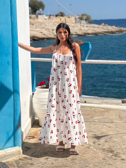 Ριχτό φόρεμα με λεμόνια / κεράσια