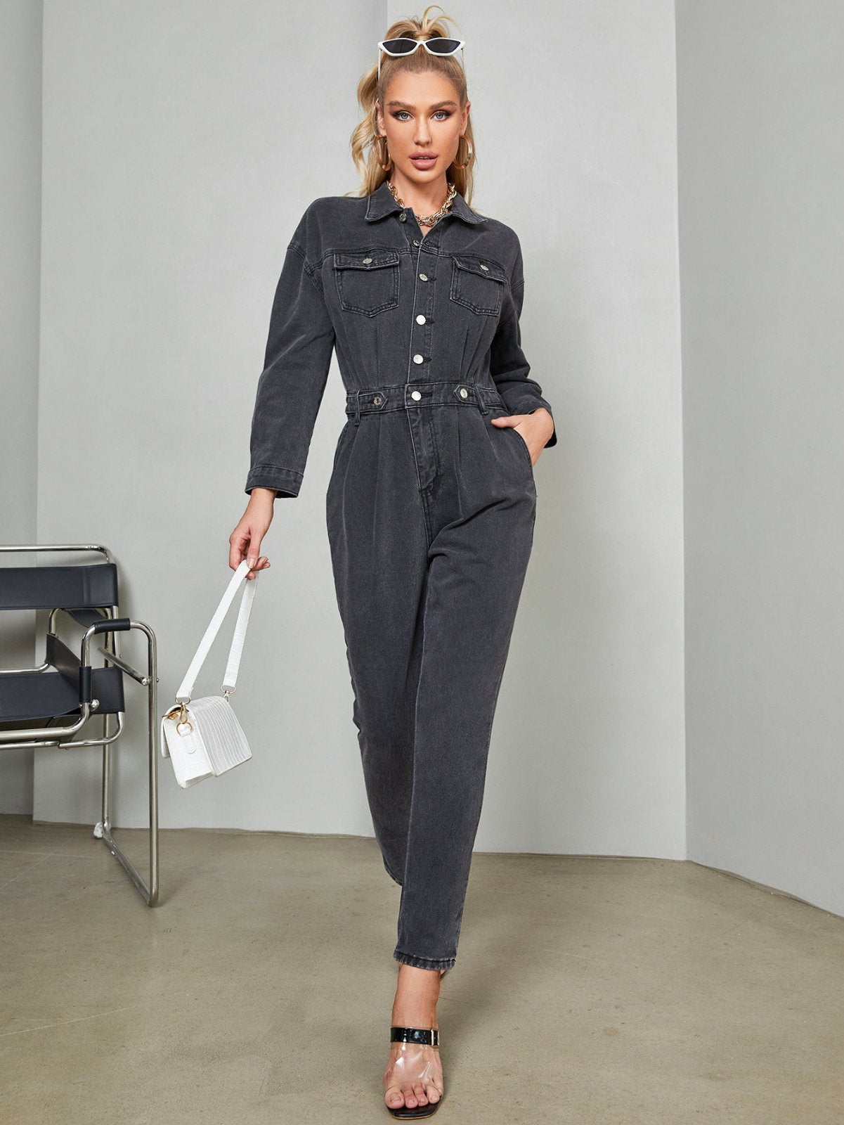 Ολοσωμη φορμα τζιν τζιν ολόσωμη denim jumsuit denim jean jumpsuit τζίν φόρμα μακρυμανικη γυναικεια ρουχα δωρεαν αποστολη εκπτωση εκπτωσεις προσφορες ρουχα