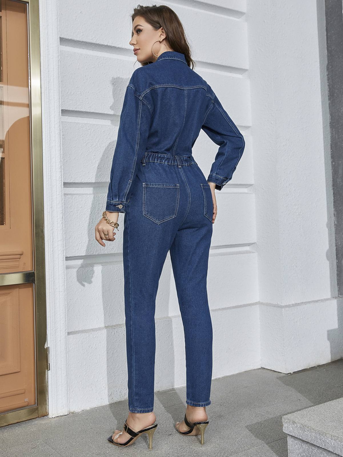 Ολοσωμη φορμα τζιν τζιν ολόσωμη denim jumsuit denim jean jumpsuit τζίν φόρμα μακρυμανικη γυναικεια ρουχα δωρεαν αποστολη εκπτωση εκπτωσεις προσφορες ρουχα