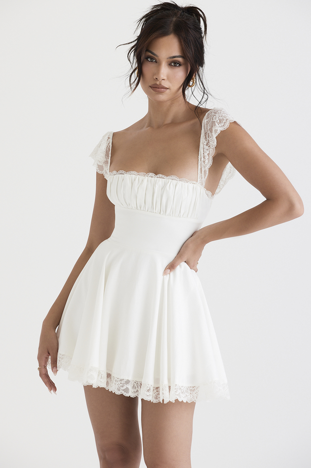 Μινι φόρεμα babydoll με δαντέλα